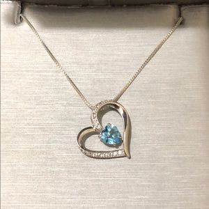 Blue Topaz & White Sapphire Heart Necklace